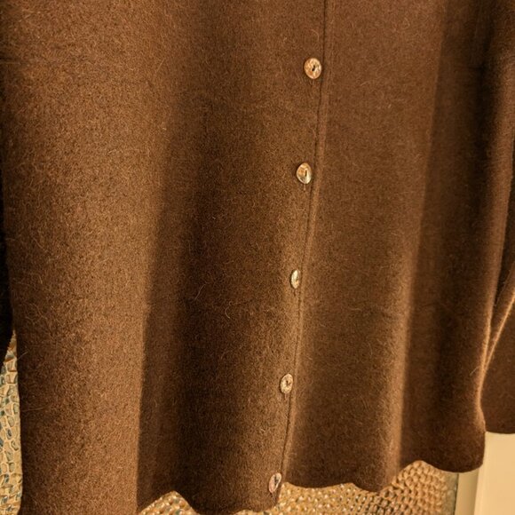 Beyond Threads Alpaca Sweater Jacket Wool Rich Brown Scalloped Edges Structured - Picture 7 of 16
